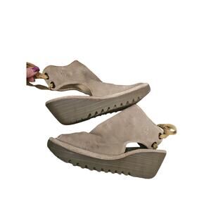 Fly London tan suede sz 41 Yuzu tie ankle wedge  sandals sz 10.5 or 11